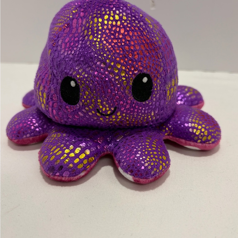 TeeTurtle Reversible Octopus Mood Plush Polka Dot Shimmer Purple